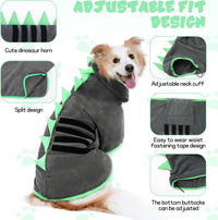 Super Absorbent Dog Bathrobe - Grey, Green edging / Medium - image 3
