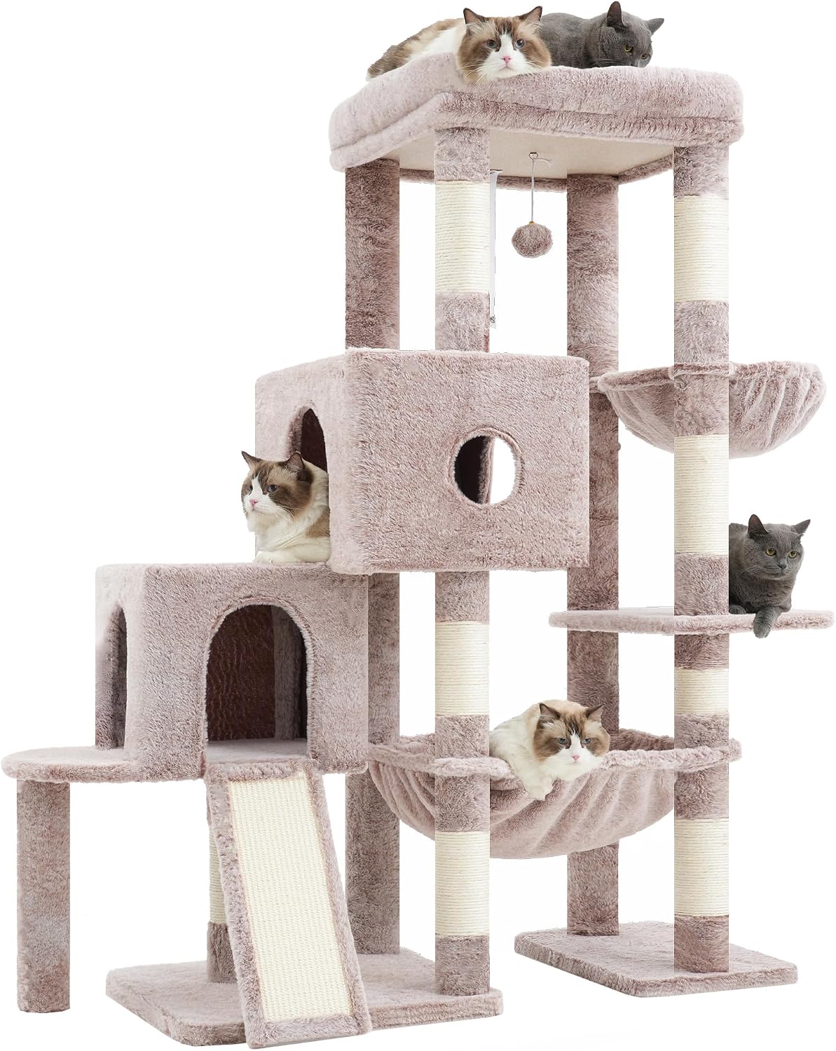 Hey-brother Cat Tree Tower with 3 Condos - 50 inches / Muchroom