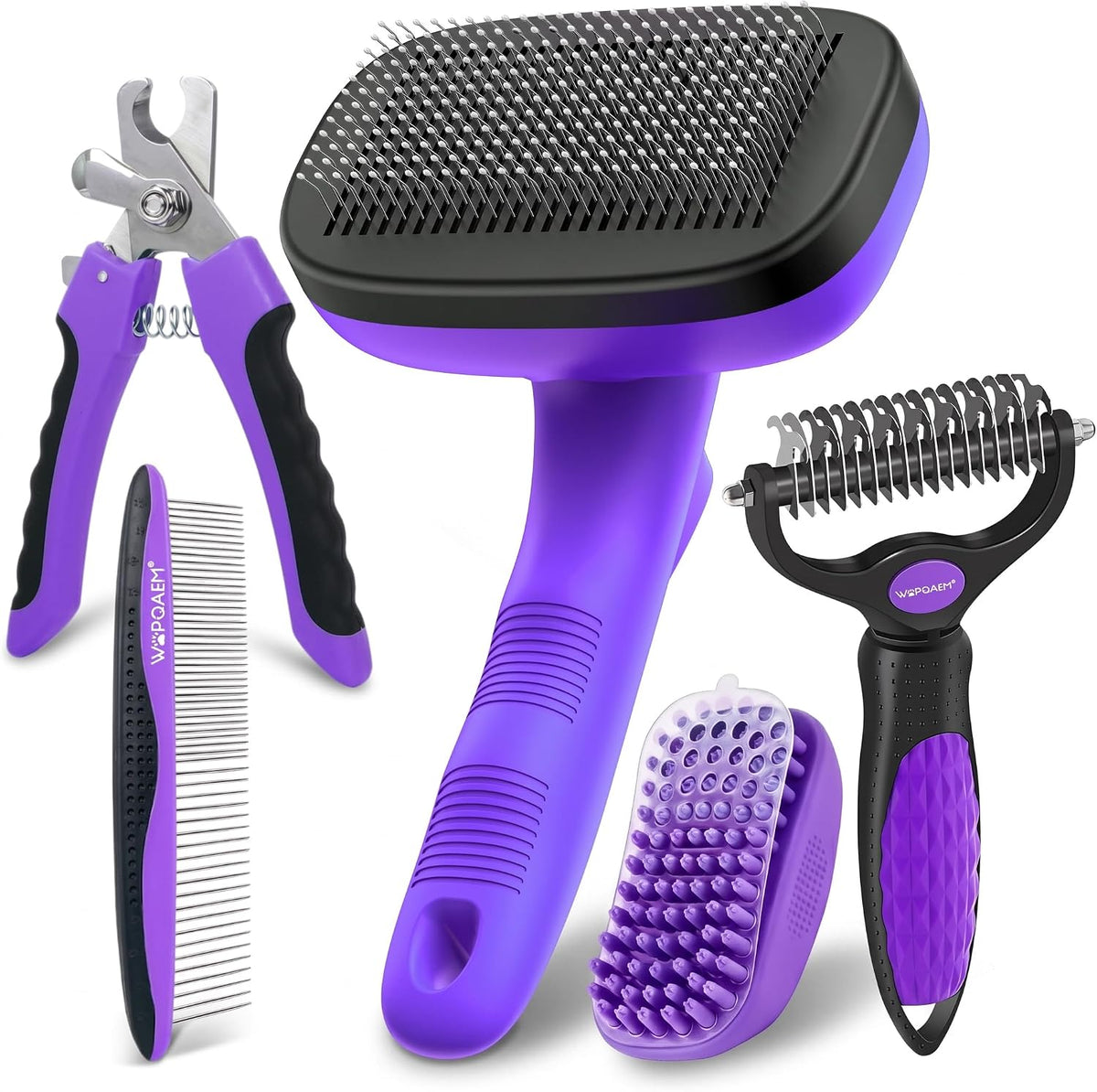 5 PCS Pet Grooming Kit, Dog Brush & Dematting Rake for Long Hair – Essentials for Cats - Purple 5pc