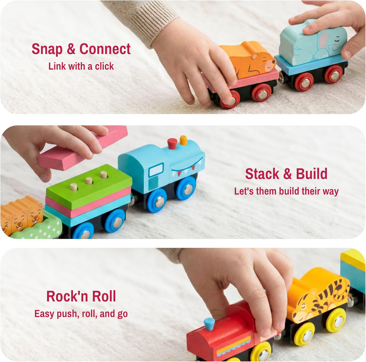 Montessori Wooden Train Toy Set for Kids - Animal Wooden Train Set - image 4