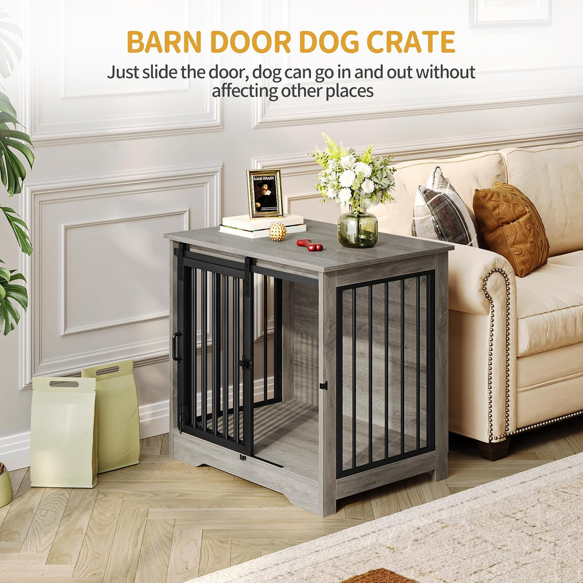 Hzuaneri 77.6 in Double Dog Crate Furniture - Greige / 27.2"L x 19.3"W x 25.4"H - image 2
