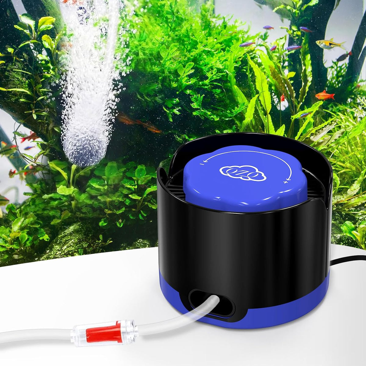 Aquarium Air Pump, Quiet Fish Tank Air Pump with Dual Outlets - 2W (Up to 20 Gallon)