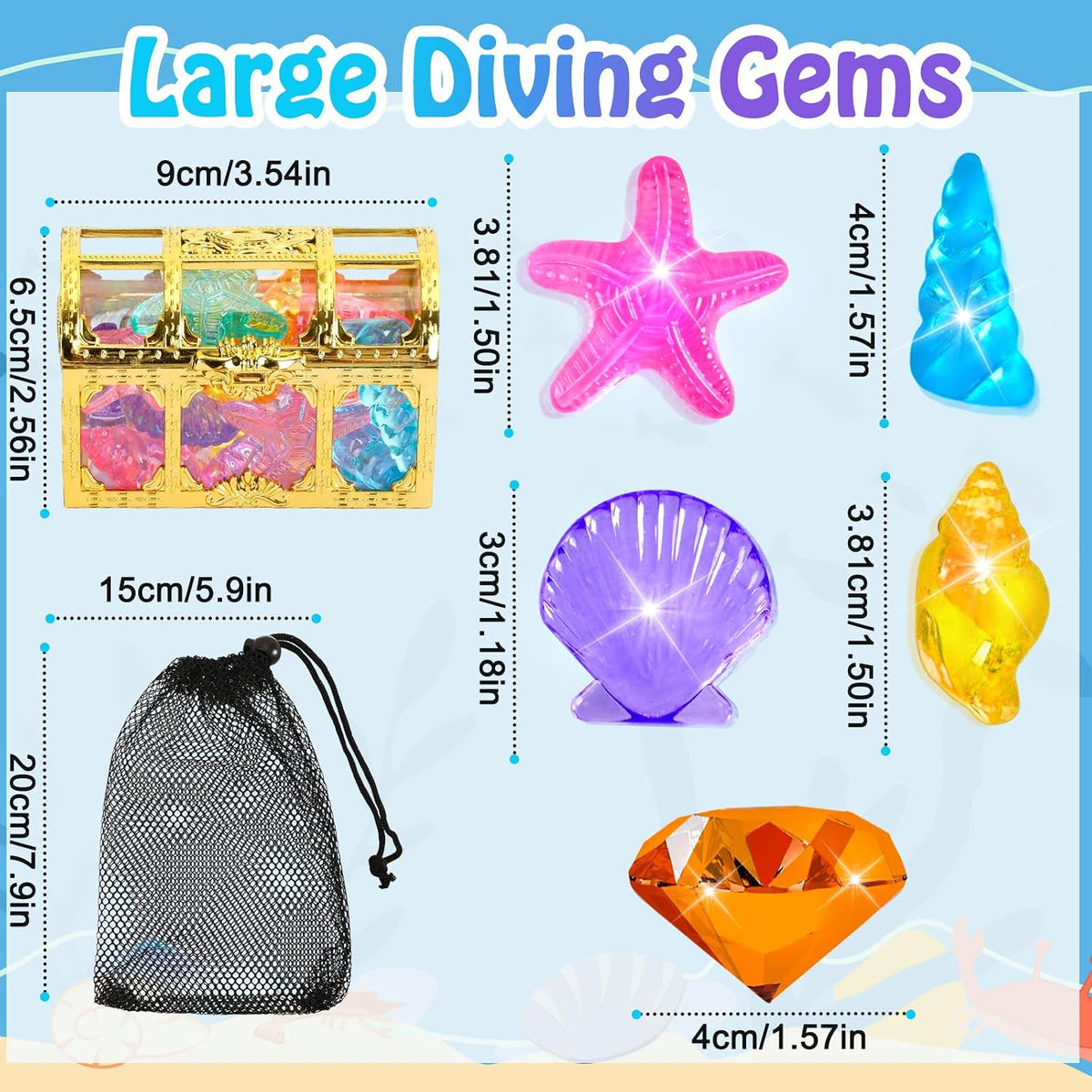 MARFOREVER Extra Large Diving Gem Pool Toys 60MM Extra Big Colorful - Ocean Dive Gems - image 3