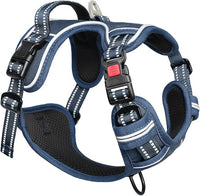 Timos Dog Harness Large Sized, No Pull Pet Harness with Neck Lockable Snap,No Choke Front Clip Dog Reflective Vest,Adjustable Metal Rings 3 Buckles,Easy Control Handle for Large Dogs Royal Blue L