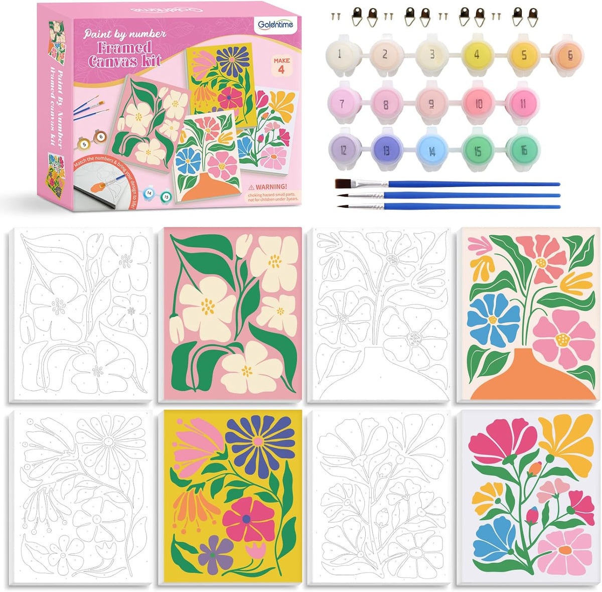goldentime 3 Pack Kids Paint by Numbers Kit - Modern floval