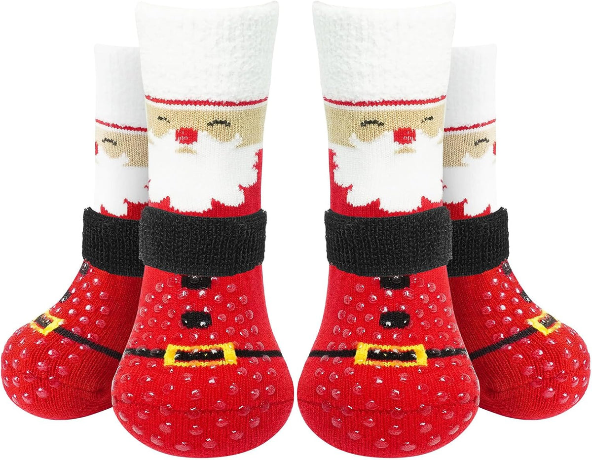 Anti Slip Dog Socks to Prevent Licking Paws - X-Large (4 Count) / Santa Claus