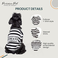 Parisian Pet Dog Shirt - Prisoner Dog Costume - 100% Cotton Black and White Stripes - Lightweight Polyester - Sleeved - 3XL