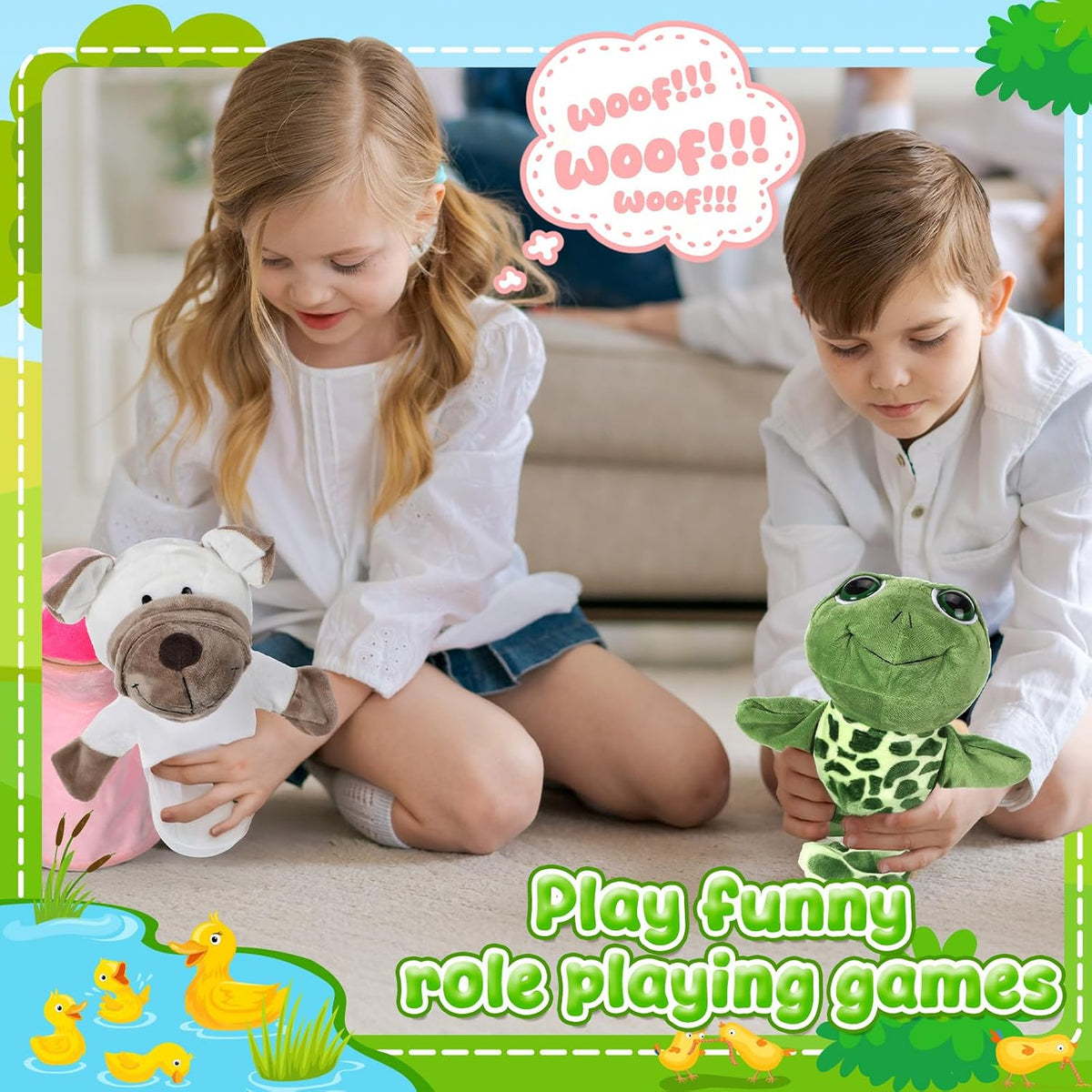 Roundfunny animal hand puppets set of 4: cow, frog, duck and sheep with movable mouths - view 6