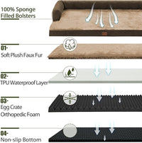 Orthopedic Dog Beds for Large Dogs, Waterproof Dog Beds, Egg-Crate Foam Dogs Couch Beds, Comfy Bolster Pet Bed with Removable Washable Cover, Nonskid Bottom (Large,Brown)
