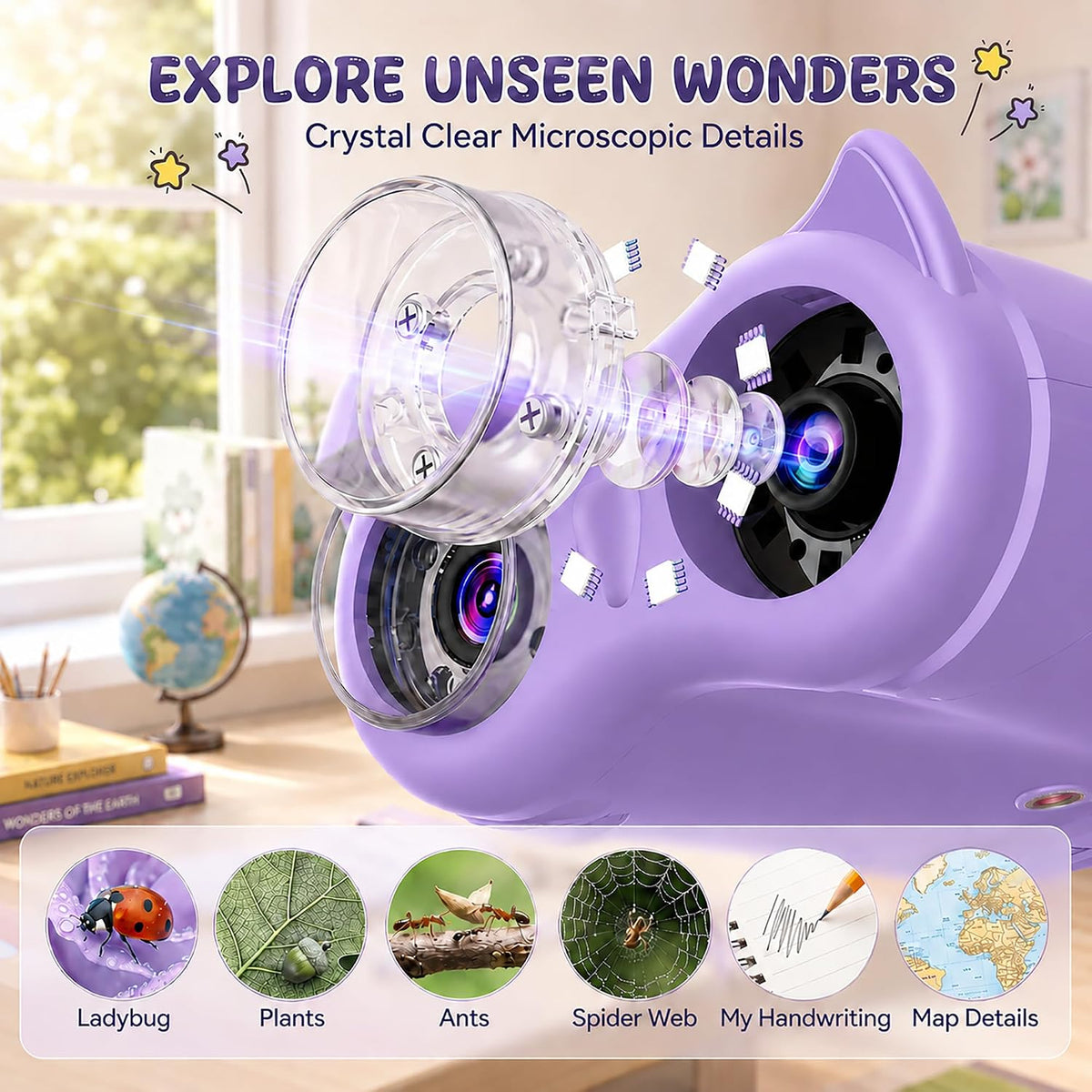 2-in-1 Kids Microscope and Telescope - Purple - image 3