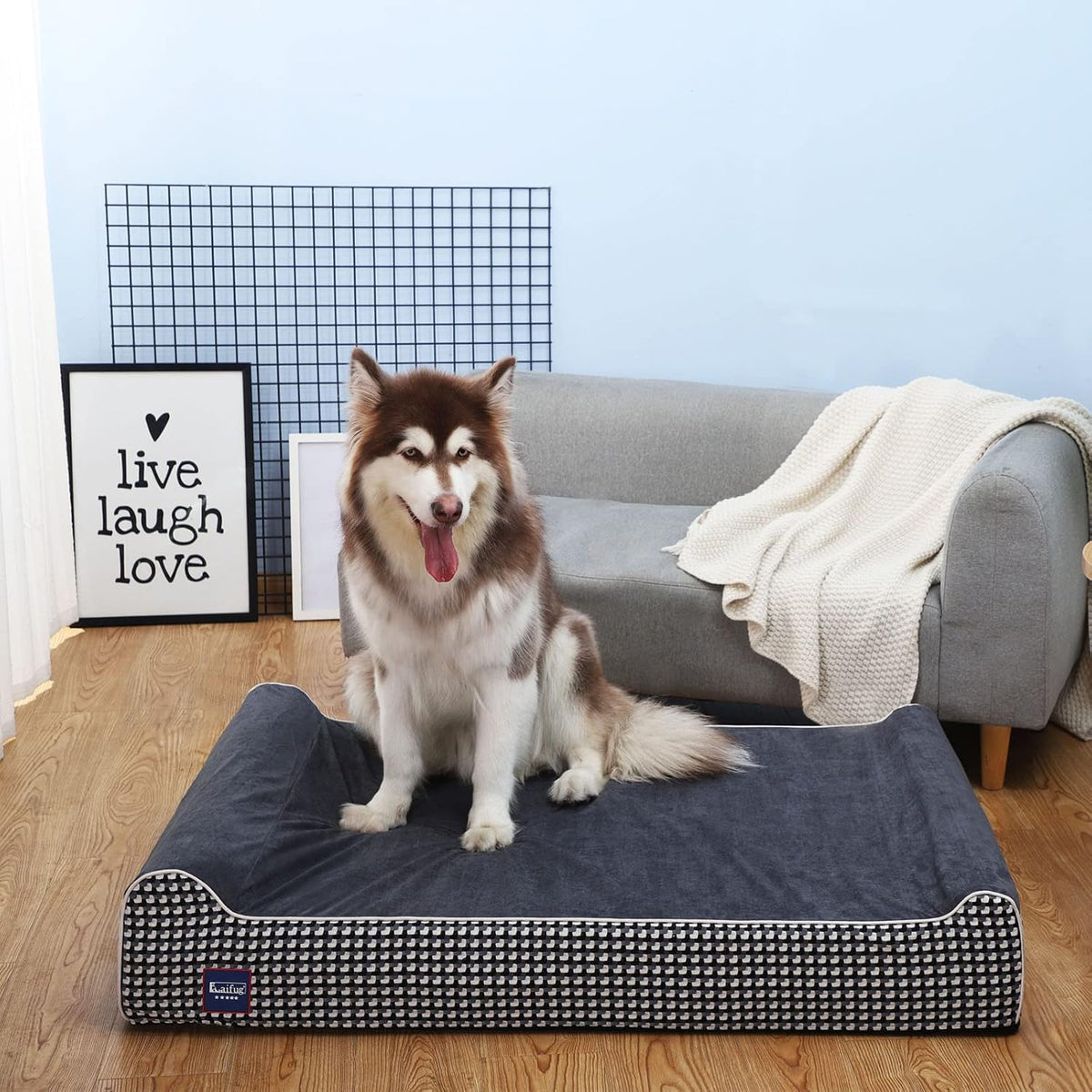 Laifug Orthopedic Memory Foam Extra Large Dog Bed Pillow Durable - 50.0"L x 36.0"W x 10.0"Th / Black and White Plaid - image 3