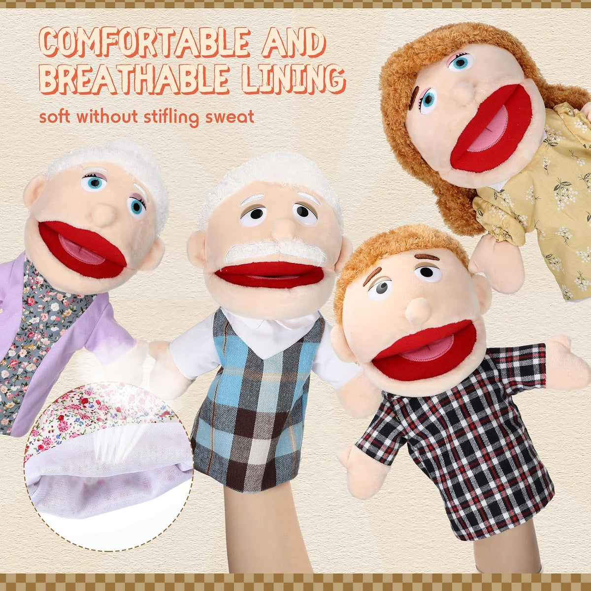 Lenwen 6 African American family hand puppets with movable mouths and colorful clothes - view 5