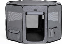 PETSFIT Portable Dog Playpen 36", Removable Waterproof Mat - Grey / Large (45.5"x45.5"x28.5", 2 Doors)