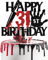 Black glitter Killer Happy 13th Birthday cake topper for a horror Halloween party - view 8