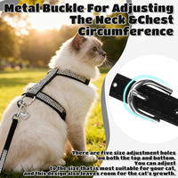 Cat Harness and Leash Set, Escape Proof Adjustable Cat Harness - Black Rhinestones / Small - image 4