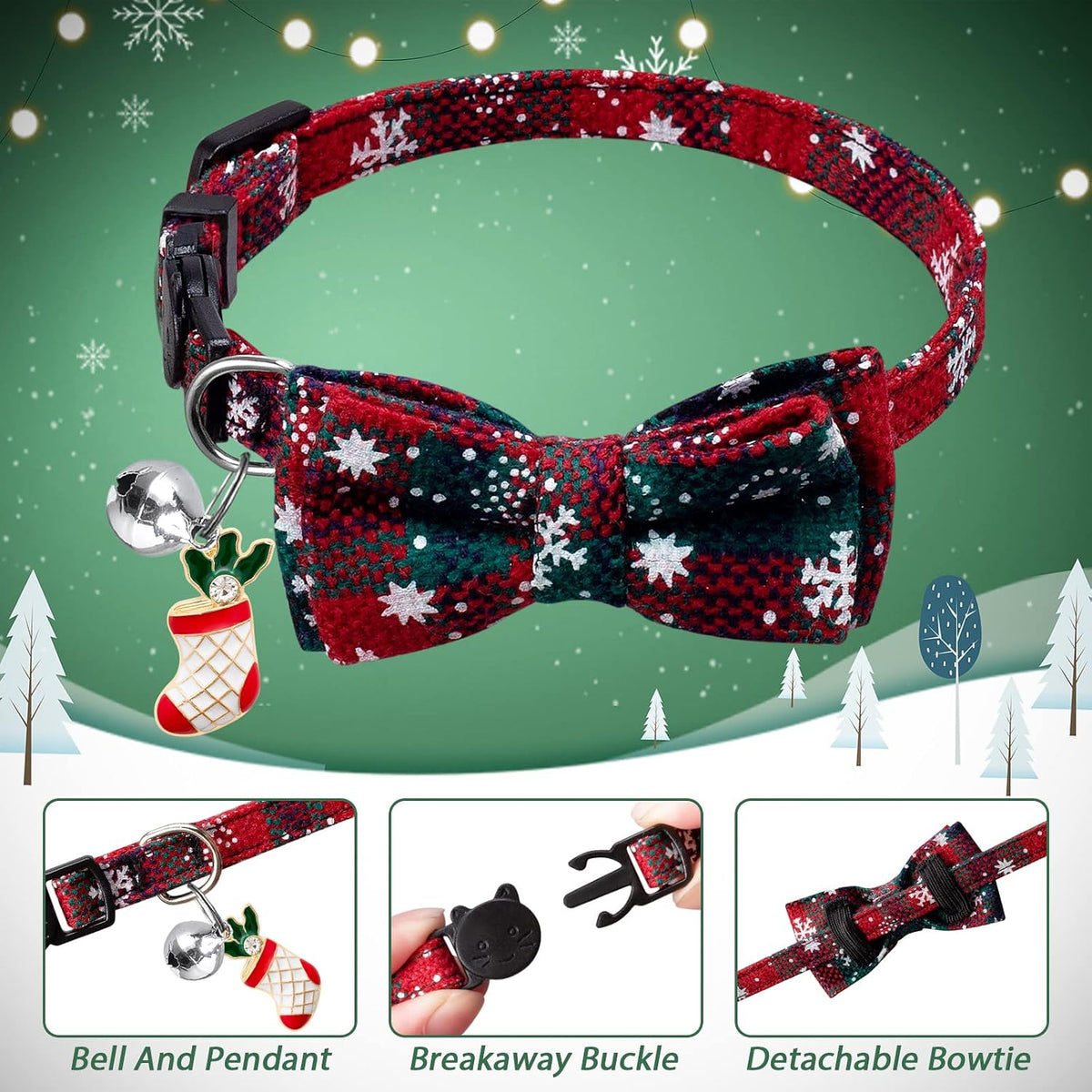 LLHK 4 Pack Halloween Cat Collar with Bow Tie and Bell - Christmas - image 3