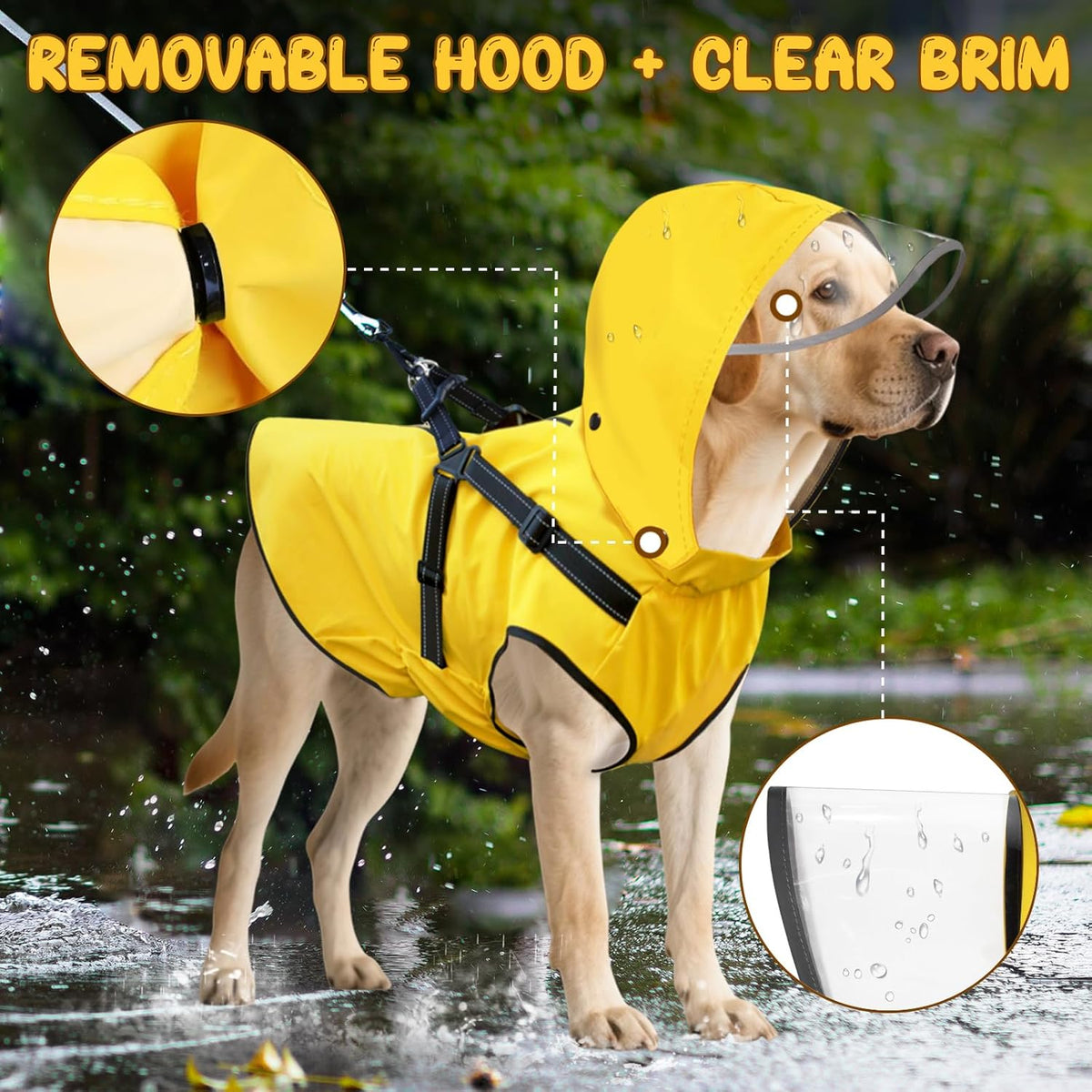 Dog Raincoat: Dog Rain Jacket with Reflective Harness & Removable Hood - Small - image 4
