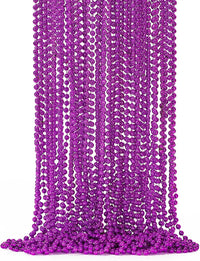 EOBOH 12PCS Mardi Gras Beads, Gold Beaded Necklace Stuff Set - Purple / 144