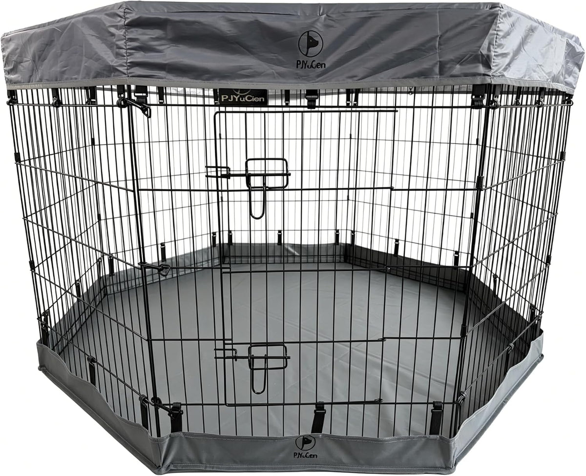 Puppy Playpen with Bottom Pad and Door, 8 Panels 24" H - Gray / Medium Pen: 36-Inch High / Playpen+Bottom+Top Cover