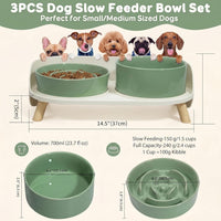 Elevated Slow Feeder Dog Bowls with Splash Proof Stand - Medium / Green - image 4