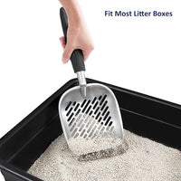 WePet Cat Litter Scoop, Aluminum Alloy Sifter, Kitty Metal Scooper, Deep Shovel with Diagonal Sifting Hole, Long Handle, Kitten Poop Lifter for Litter Box, Large Size, Black Handle