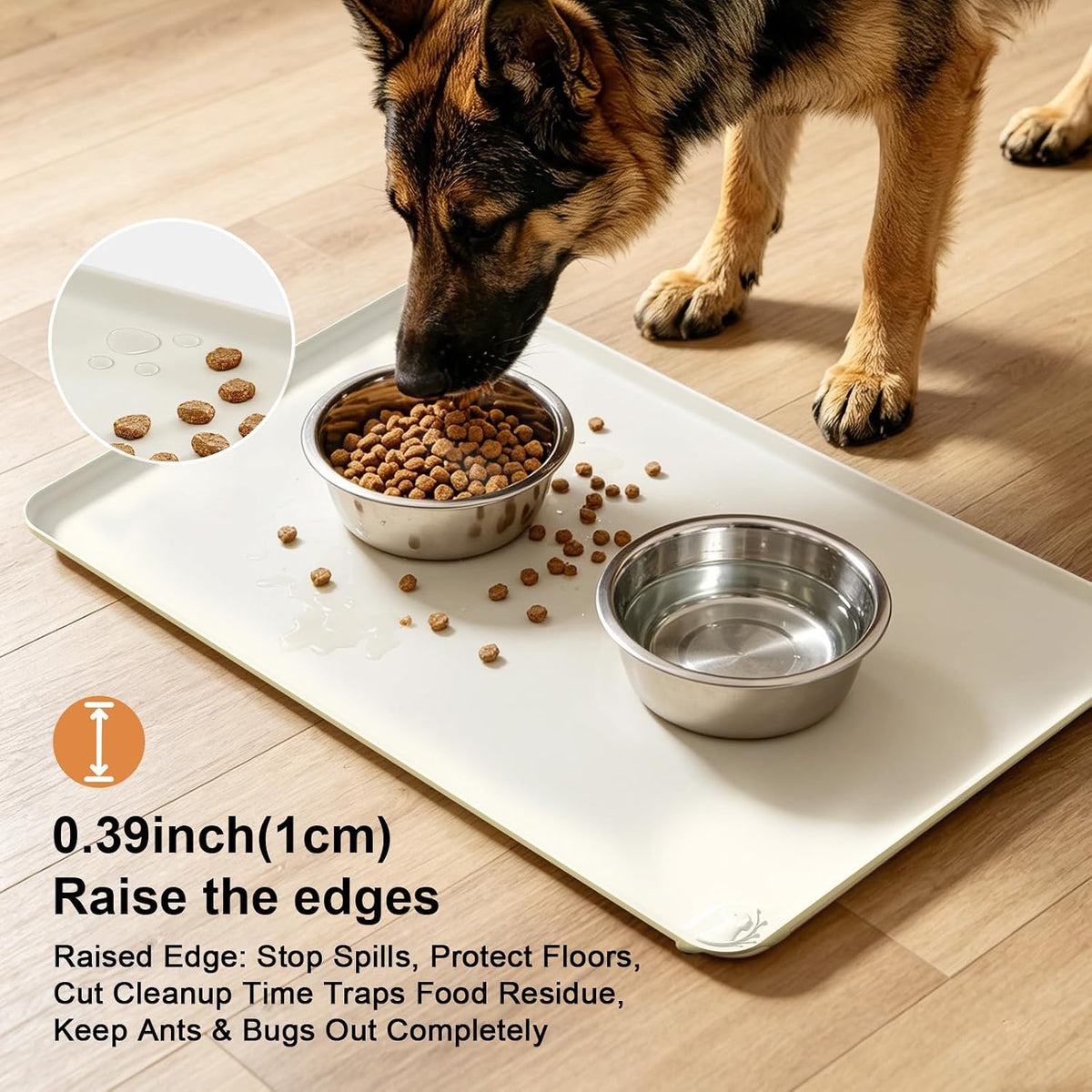 Large Pet Feeding Mat Spillproof Raised Edges Nonslip 24"x16" Beige – Essentials for Cats - Beige / 19"L x 12"W - image 3