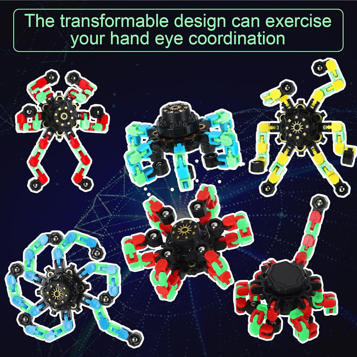 Jerify 40 pack transformable chain robot fidget spinner toys in five bright colors - view 13