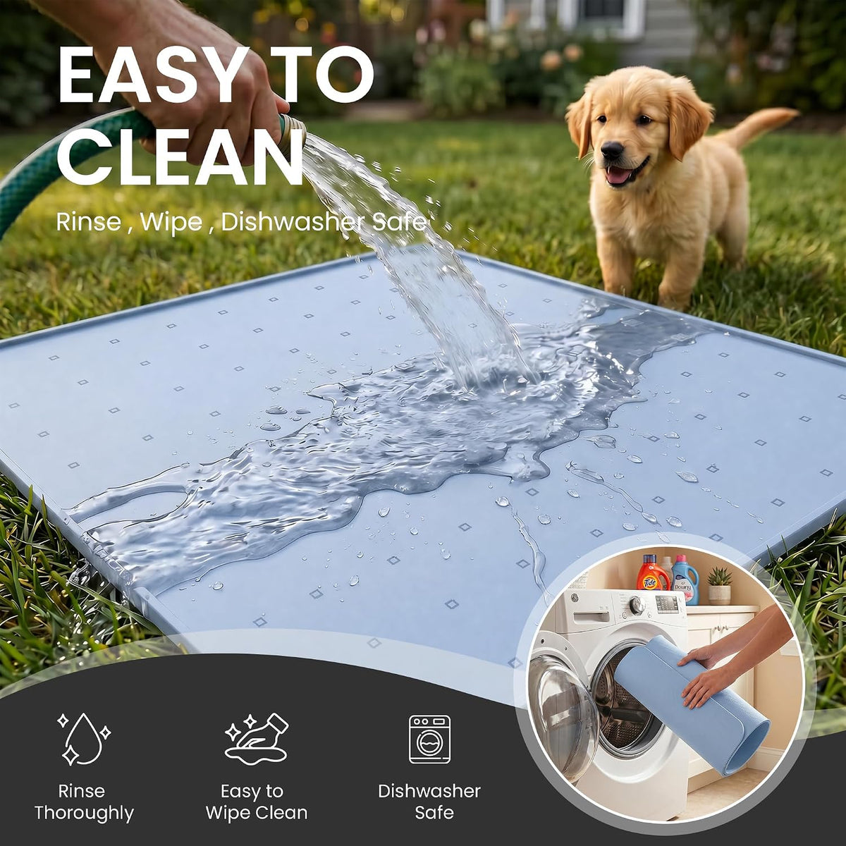 Silicone Pet Food Mat, Extra Large 34x22 Inch - Blue / 26"L x 26"W - image 3