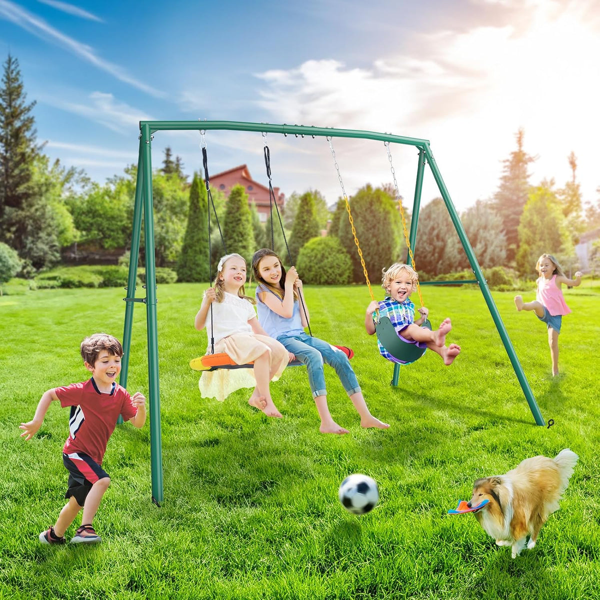 Trekassy 440lbs Swing Sets for Backyard - Green - image 2