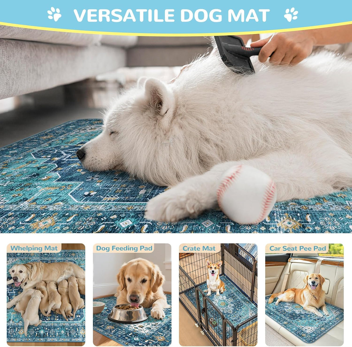 Lahome Botanical Washable Reusable Pee Pads for Dogs, 36x48 - Blue / 3FT x 3FT (Pack of 2) - image 4