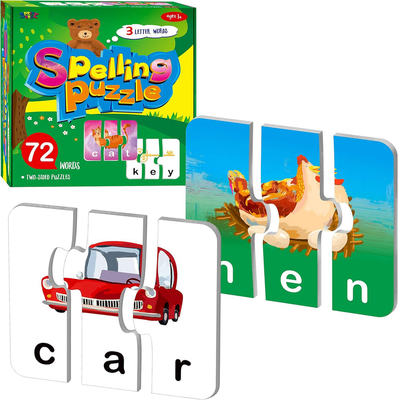 72 Word Spelling Puzzles with Error-Correction Mechanism in 3 Pieces - 36 Blocks Double Sided-B