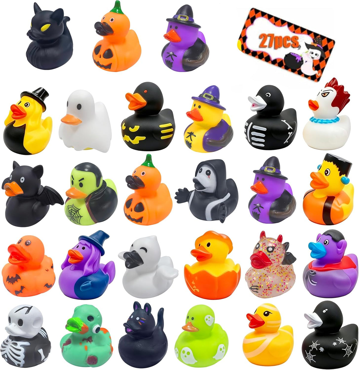 Holydeck 27-piece Halloween rubber ducks in 17 spooky styles with gift cards - view 4