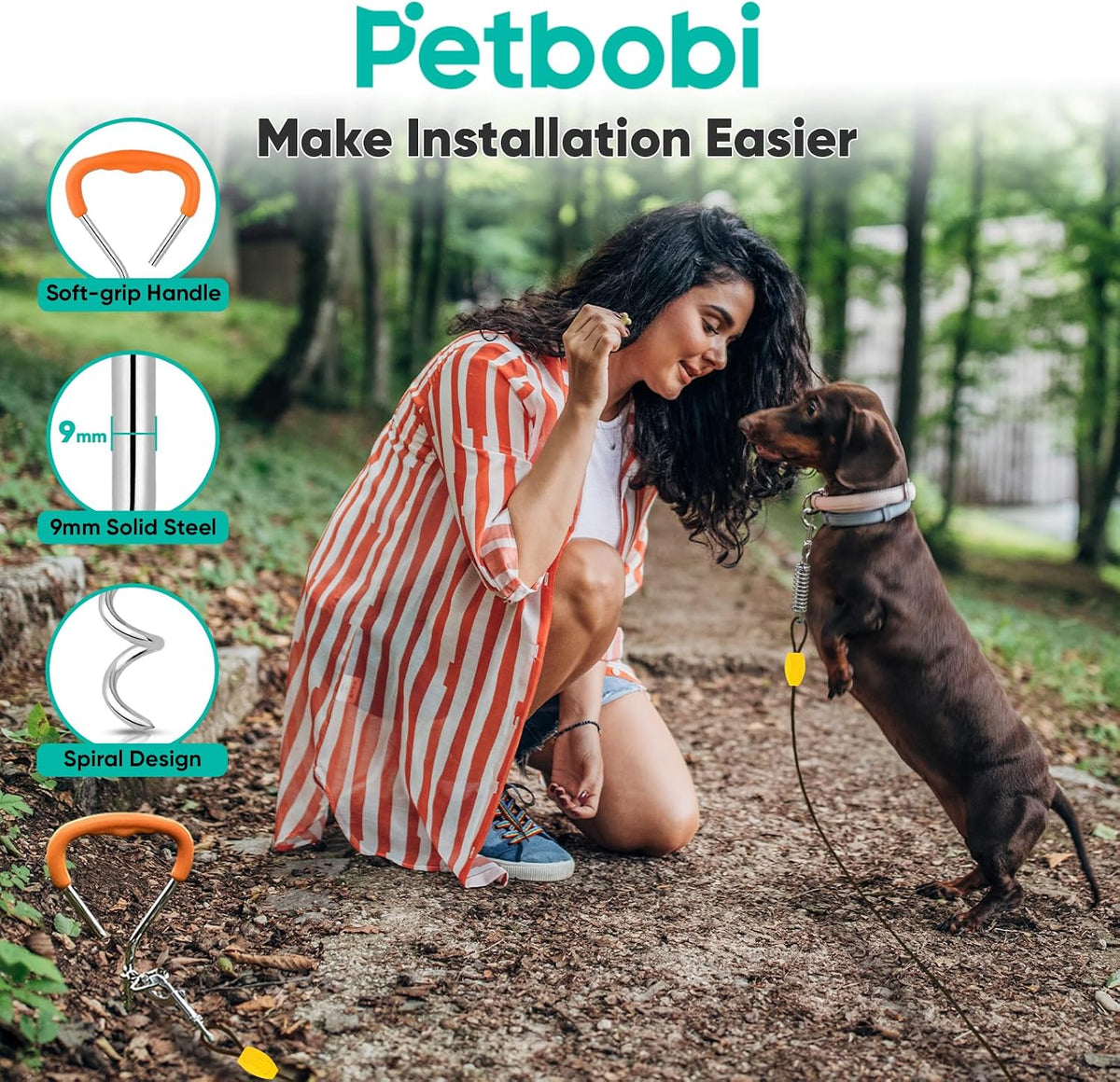 Petbobi Dog Tie Out Cable and Stake - 20 ft (120 lbs) / Black - image 3