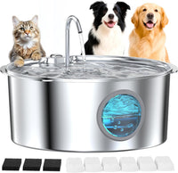 Dog Water Fountain for Large Dogs: Stainless Steel Dog Fountain Water - Dog Fountain+6 Filters +3 Sponges