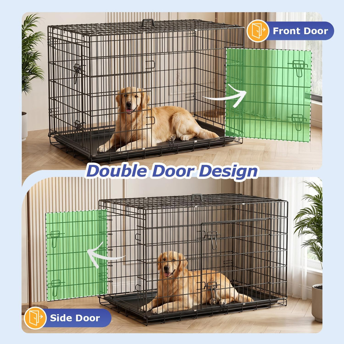 FDW, 48" Foldable Metal Dog Crate, Cage for XL Dogs - Dark Black / 48 Inch Double Door - image 4