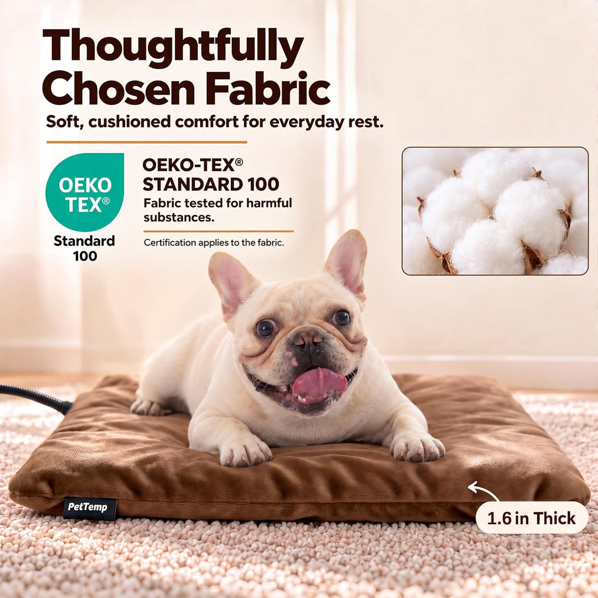 Cat Heating Pad, Heated Cat Bed, MET Safety Listed - Brown / Medium: 20" x 16" x 1.6" - image 4