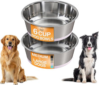 Neater Pet Brands Stainless Steel Dog Bowls with Non-Slip Rubber - 6 Cup (Set of 2) / Light Pink