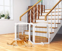 PAWLAND Dog Gate Indoor with Door, Freestanding, Foldable - White / 【4 Panels】96"W x 32"H - image 3
