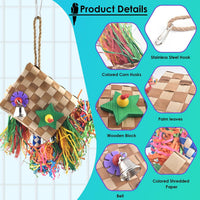 Bissap Bird Chew Toys, Parrot Foraging Shredder Natural Palm Frond Hanging Cage Toy for Conure - Flat Square - image 3