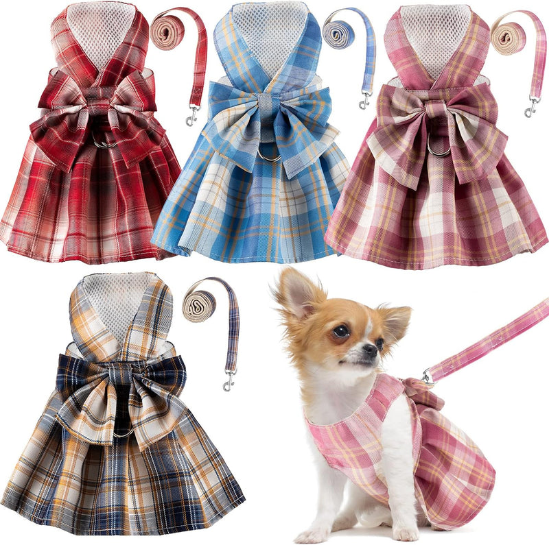 Potchen 4 Pcs Plaid Dog Dresses, L, Chest 17 in - S, Chest 13 in / Dark Color