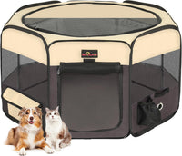 Aivituvin Dog Playpen, Foldable Pet Play Pens with Carrying Bag for Cat, Puppies, Rabbits, Portable - Medium (Pack of 1) / Brown