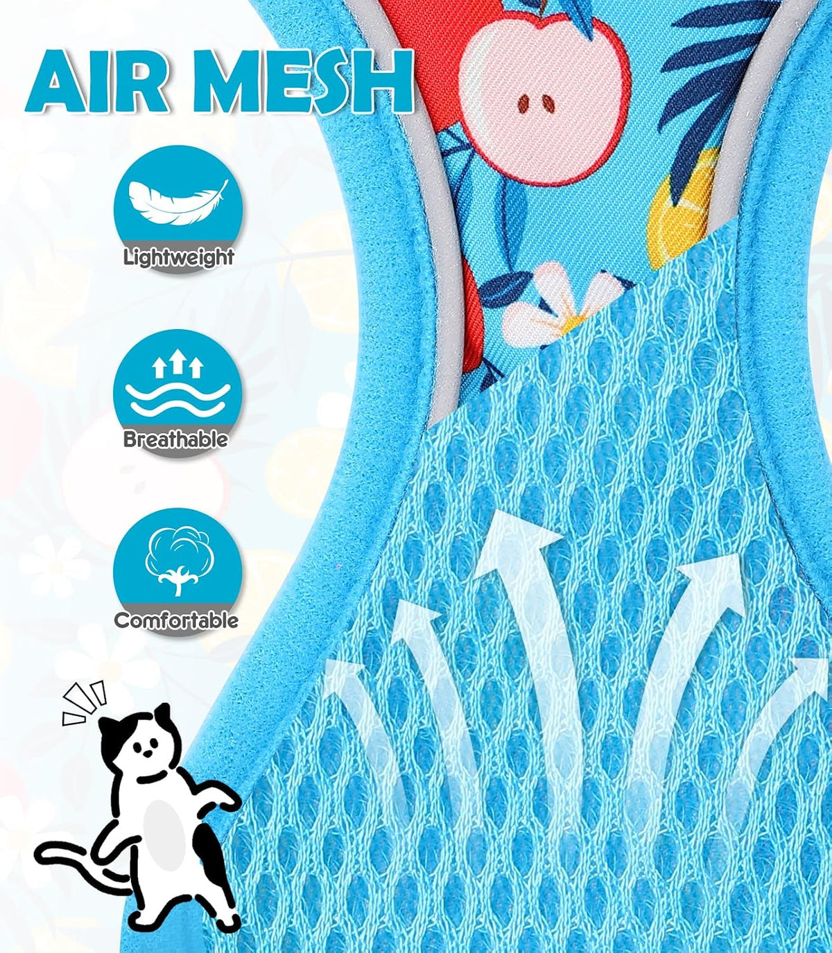 Cat Harness and Leash Set[MAX Safety 4th-Gen] Cute Escape Proof Vest - H603 Pro Azure Floral / Medium (13-18lb) - image 4