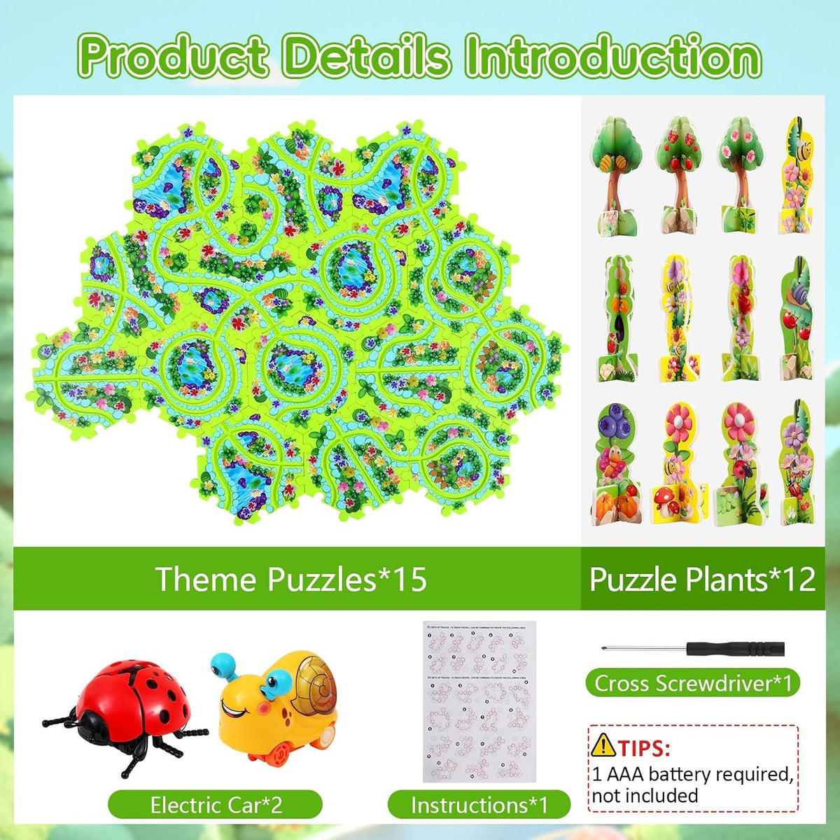 VESPRO 100PCS Car Track Set, 4 Series Puzzle Racer Play Set - 10pcs Insect Puzzle Rail Car - image 2