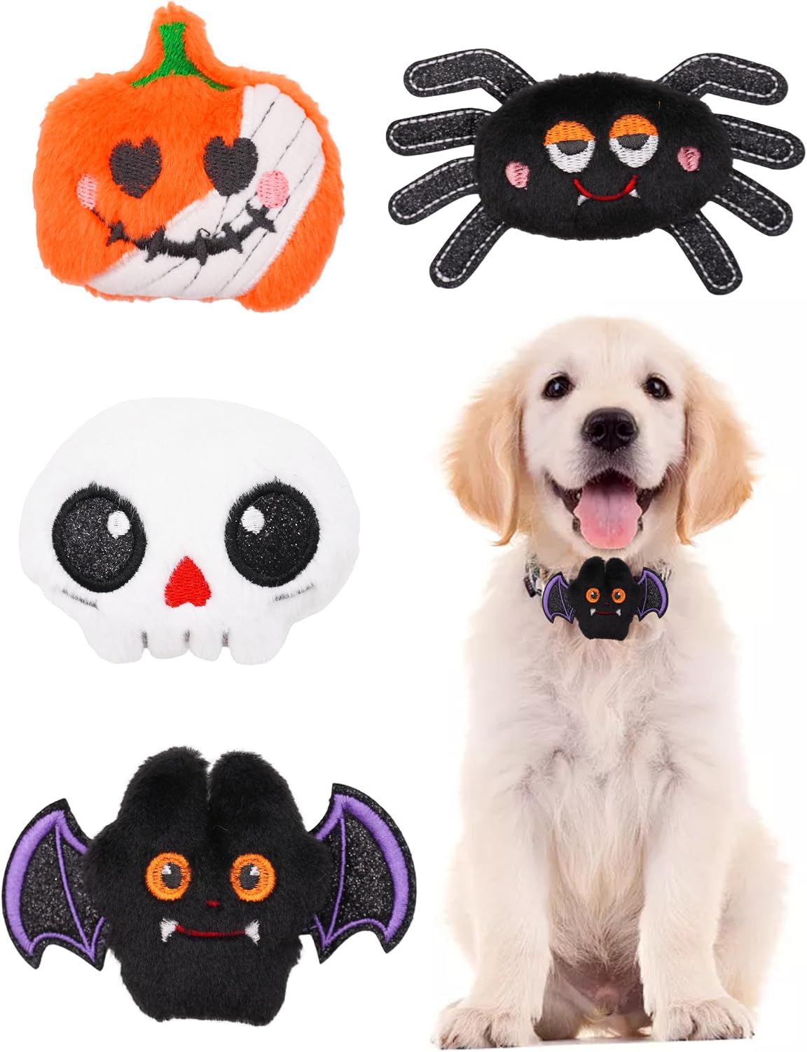 PET SHOW 4 Pack Small Dog Bows Sliding on Collar Attachment – Essentials for Dogs - Halloween