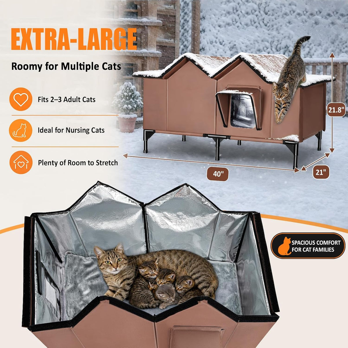 Outdoor Heated Cat House for Outside - Tan / XXL - image 4