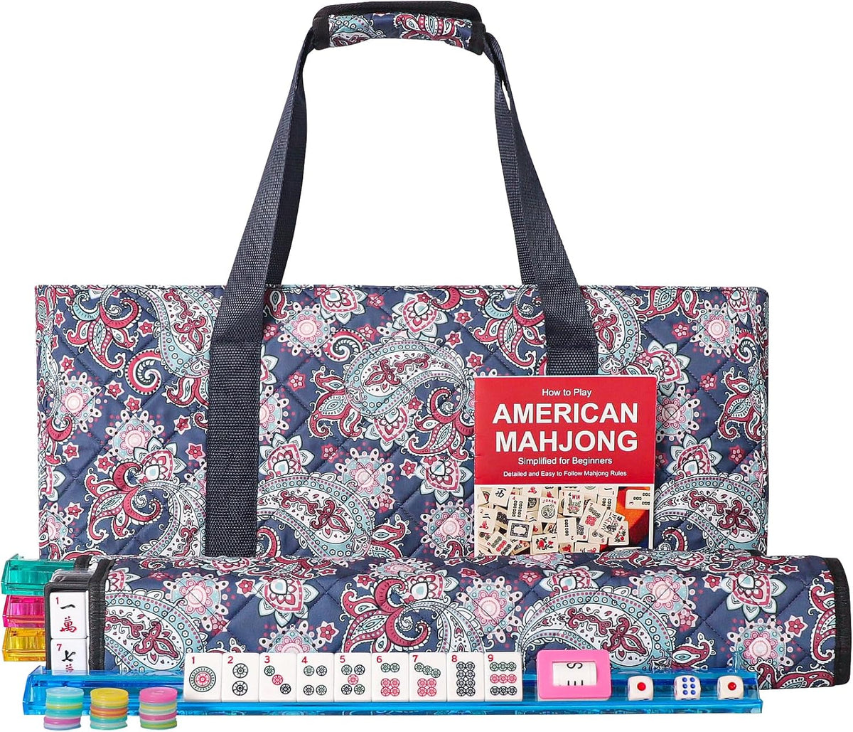 American Mahjong Game Set, 166 Quality White Tiles - Deep Blue