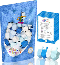 The Dreidel Company 25 pack Hanukkah dreidels in blue and white plastic with foil Hebrew letters - view 2