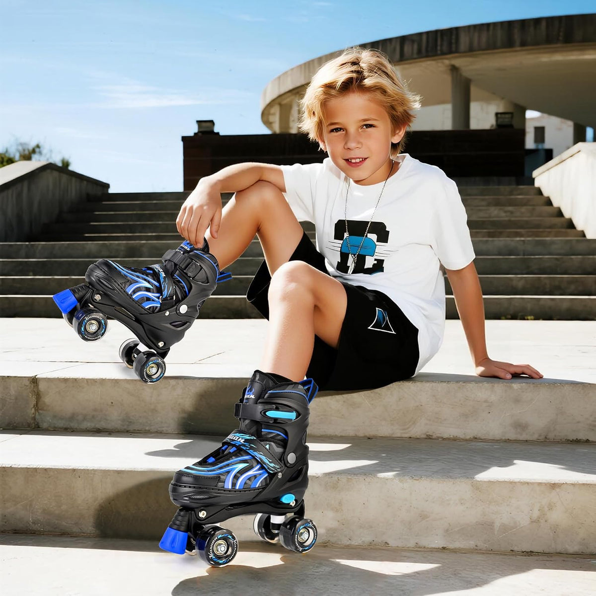 Kuxuan Adjustable Roller Skates with Fun Illuminating Rollerskate - Flame Blue / Small - Little Kid(10C-13C) - image 2
