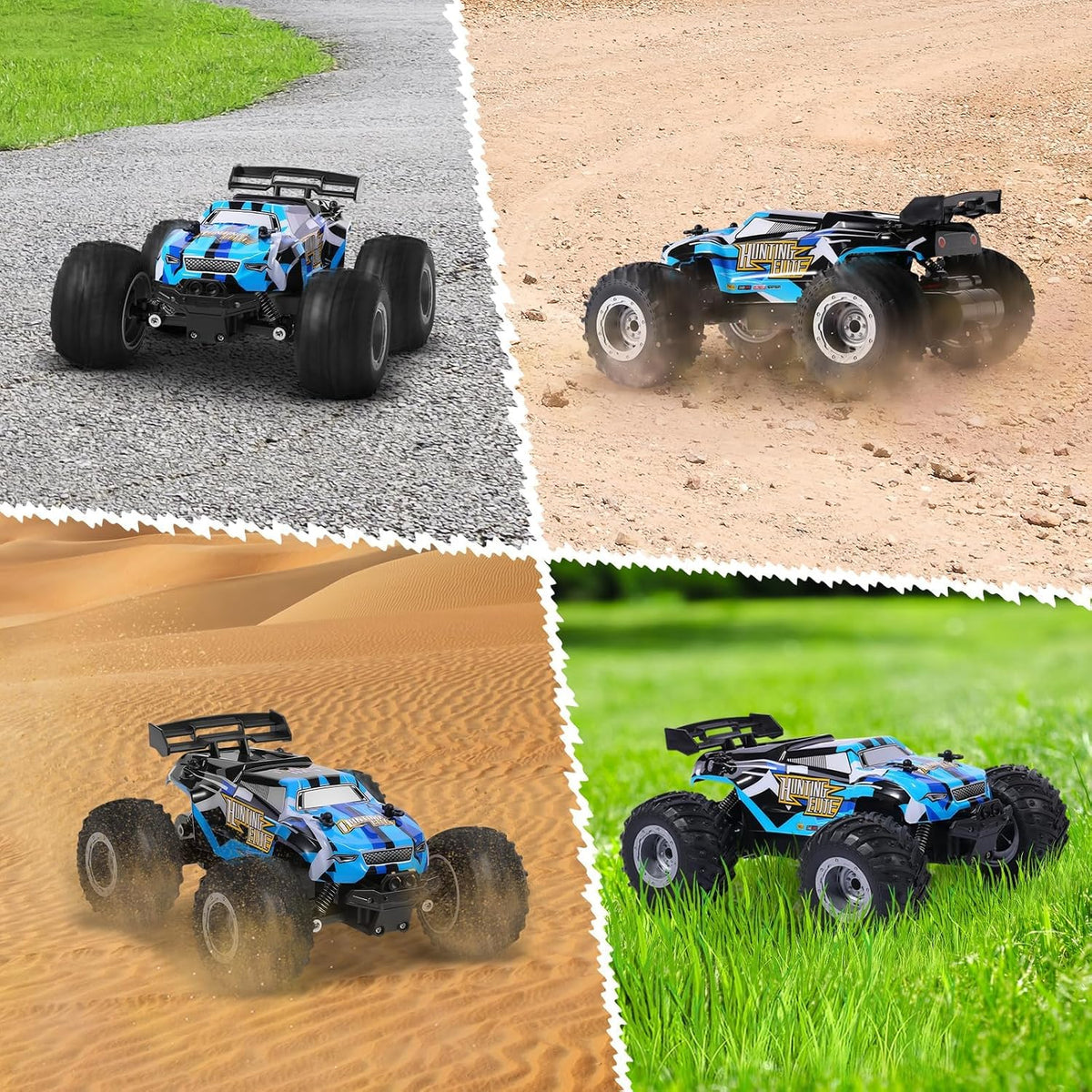 Remote Control Car All-Terrain 1:18 Rc Car with LED Lights 2 Batteries – Fun for Kids & Family - Black and Blue - image 4