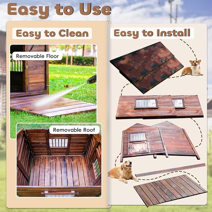 Dog House Outdoor for Large Breed Dogs,Waterproof Dog House Outdoor Outside with Weatherproof Finish,Door,Cozy Dog Kennel Indoor Large for All Seasons,4XL- 60.24"(D) X 47.24"(W) X 50.39 "(H)